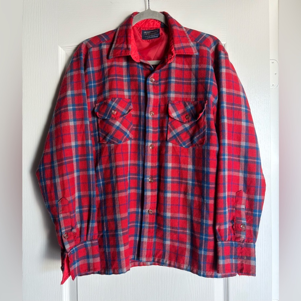 Vintage wool o the west wool plaid shirt jacket men’s size medium red button up